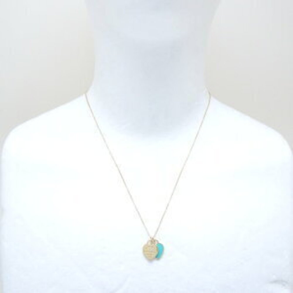 TIFFANY Return to Tiffany Double Heart Necklace Blue Yellow Gold